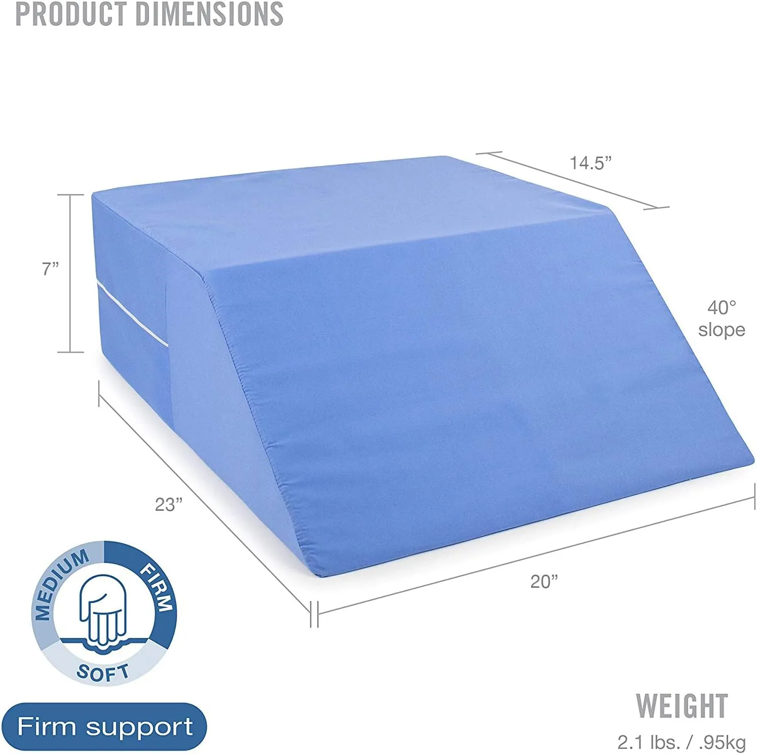 Elevated Leg Pillow I  Bed Wedge I Supportive Foam Wedge Pillow for Elevating Legs I Blue 8" x 20" x 24"