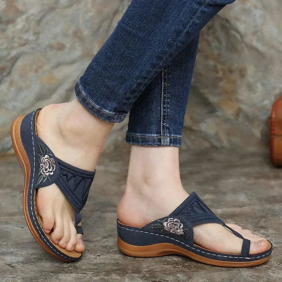 Embroidery Summer Comfy Wedges Sandals Casual