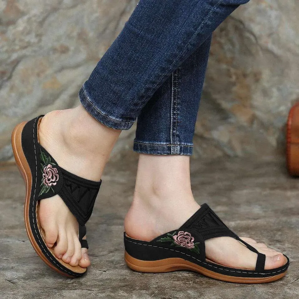 Embroidery Summer Comfy Wedges Sandals Casual