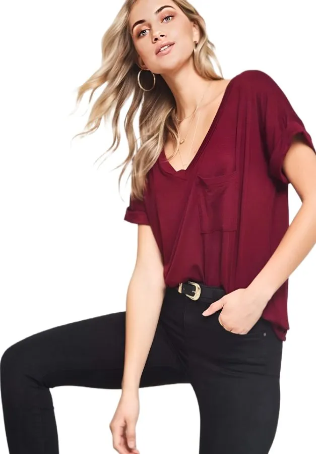 Everyday V-Neck Boyfriend Pocket Tee