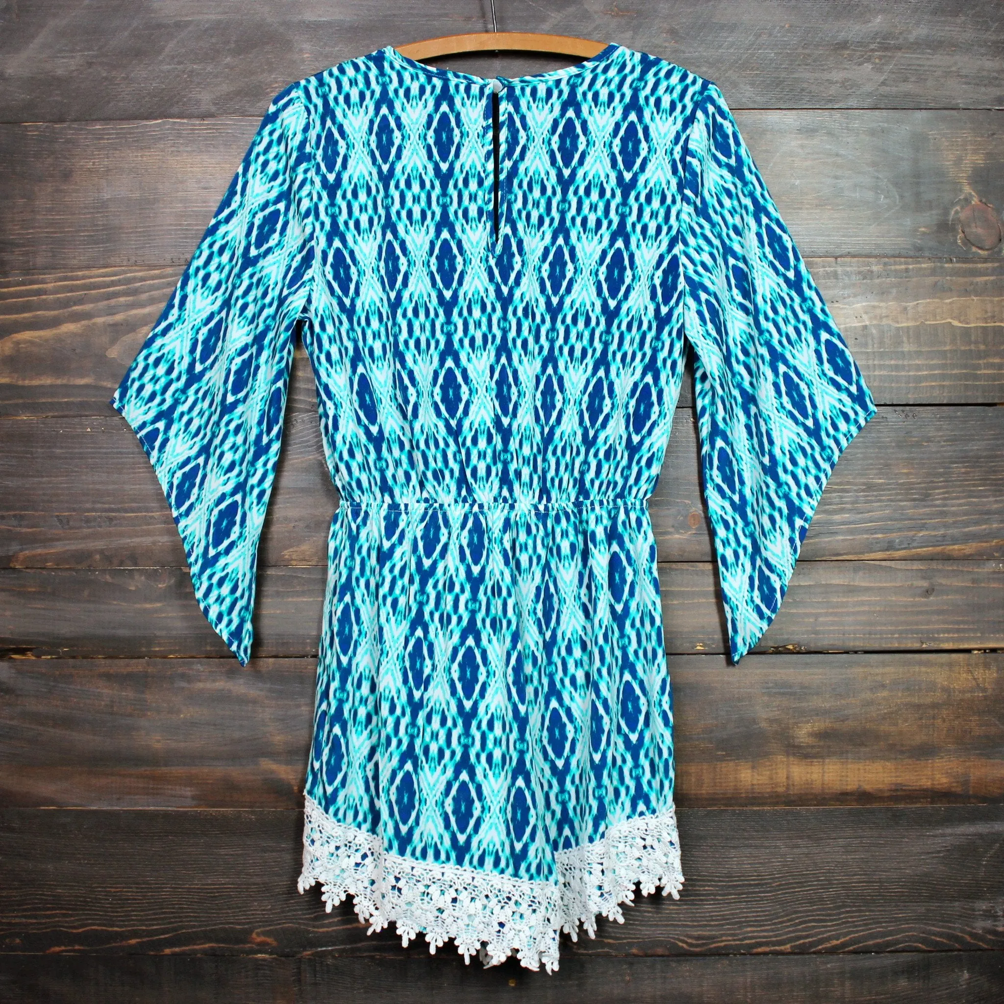 FINAL SALE - Blue Diamond Crochet Lace Romper