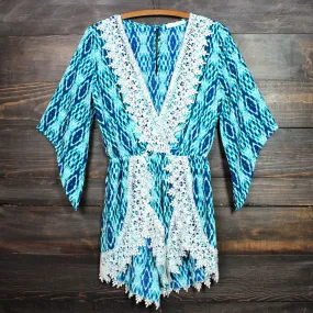 FINAL SALE - Blue Diamond Crochet Lace Romper