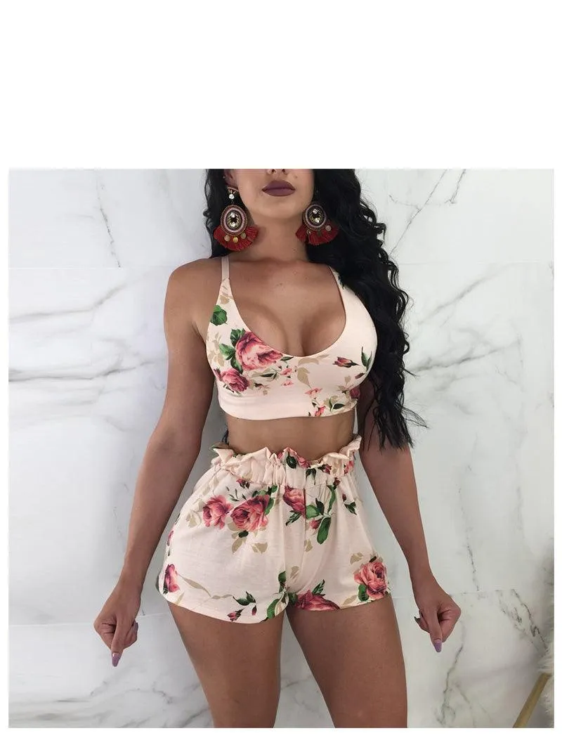 FLORAL RUCHED SHORTS SET