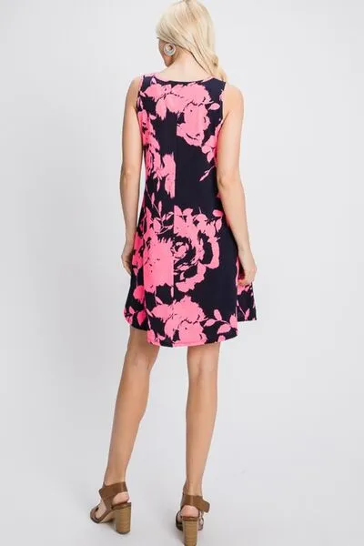 Floral V-Neck Tank Dress with Pockets