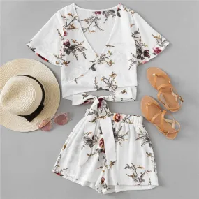 FLORAL WRAP SHORTS SET