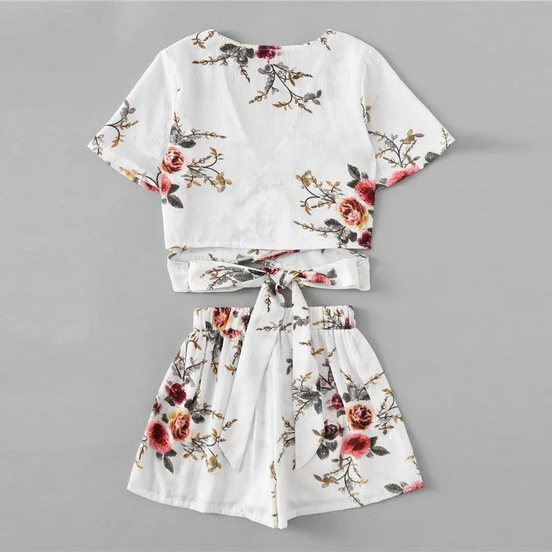 FLORAL WRAP SHORTS SET