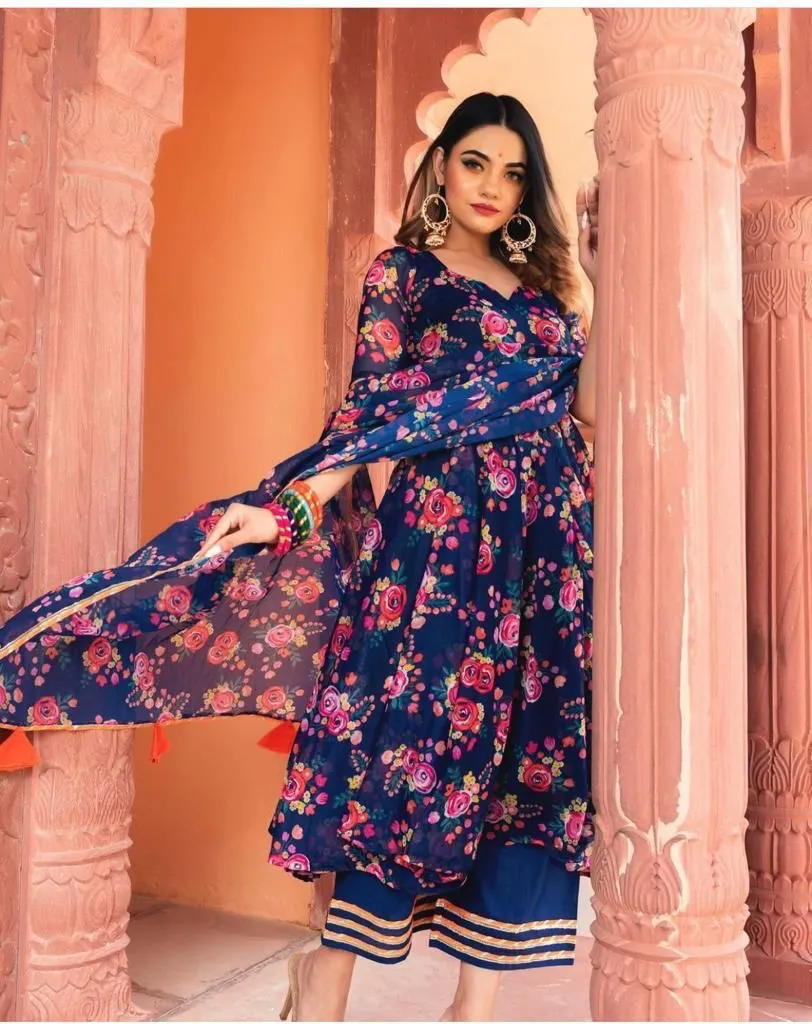 Fox Georgette Gown Dupatta and bottom