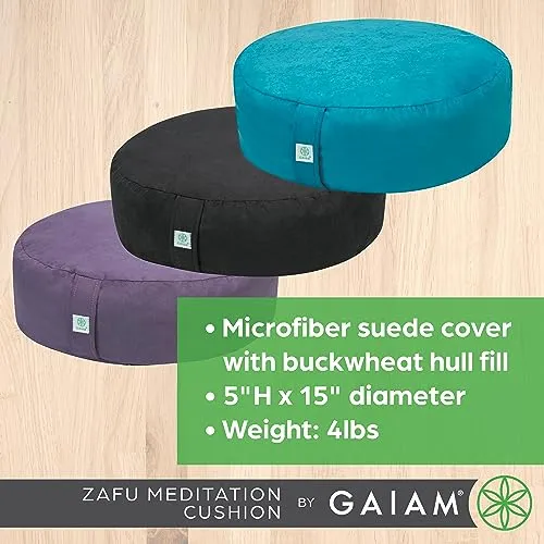 Gaiam Zafu Yoga Meditation Cushion - Ergonomic Buckwheat Hull Floor Pillow for Posture Support, Tailored Comfort with Adjustable Filling, Carry Handle, Versatile for Pilates and Relaxation - Teal