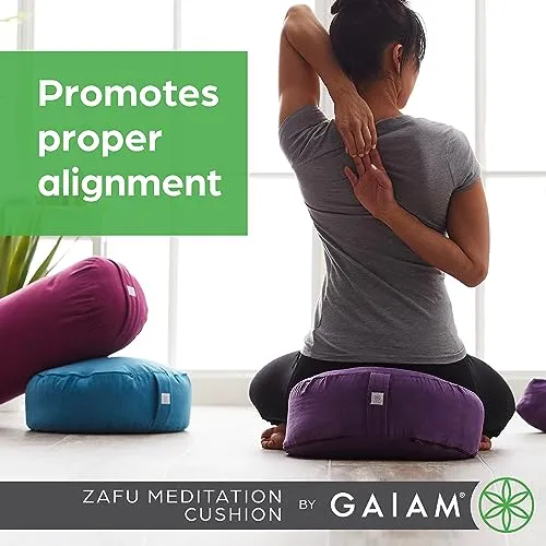 Gaiam Zafu Yoga Meditation Cushion - Ergonomic Buckwheat Hull Floor Pillow for Posture Support, Tailored Comfort with Adjustable Filling, Carry Handle, Versatile for Pilates and Relaxation - Teal