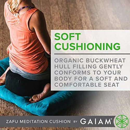 Gaiam Zafu Yoga Meditation Cushion - Ergonomic Buckwheat Hull Floor Pillow for Posture Support, Tailored Comfort with Adjustable Filling, Carry Handle, Versatile for Pilates and Relaxation - Teal