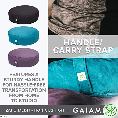 Gaiam Zafu Yoga Meditation Cushion - Ergonomic Buckwheat Hull Floor Pillow for Posture Support, Tailored Comfort with Adjustable Filling, Carry Handle, Versatile for Pilates and Relaxation - Teal