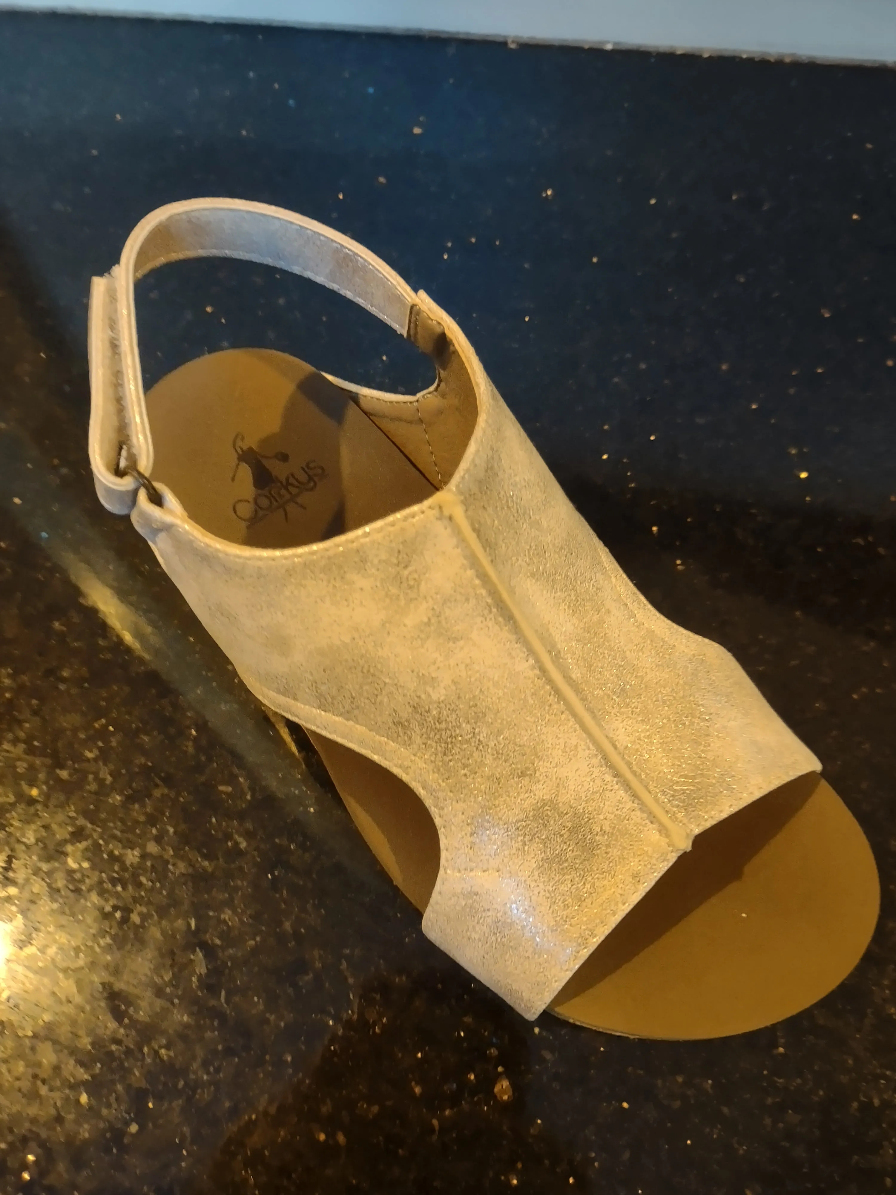 Girls Wedge Metallic Gold Adjustable Strap Sandals | Corkys Kids - Volta