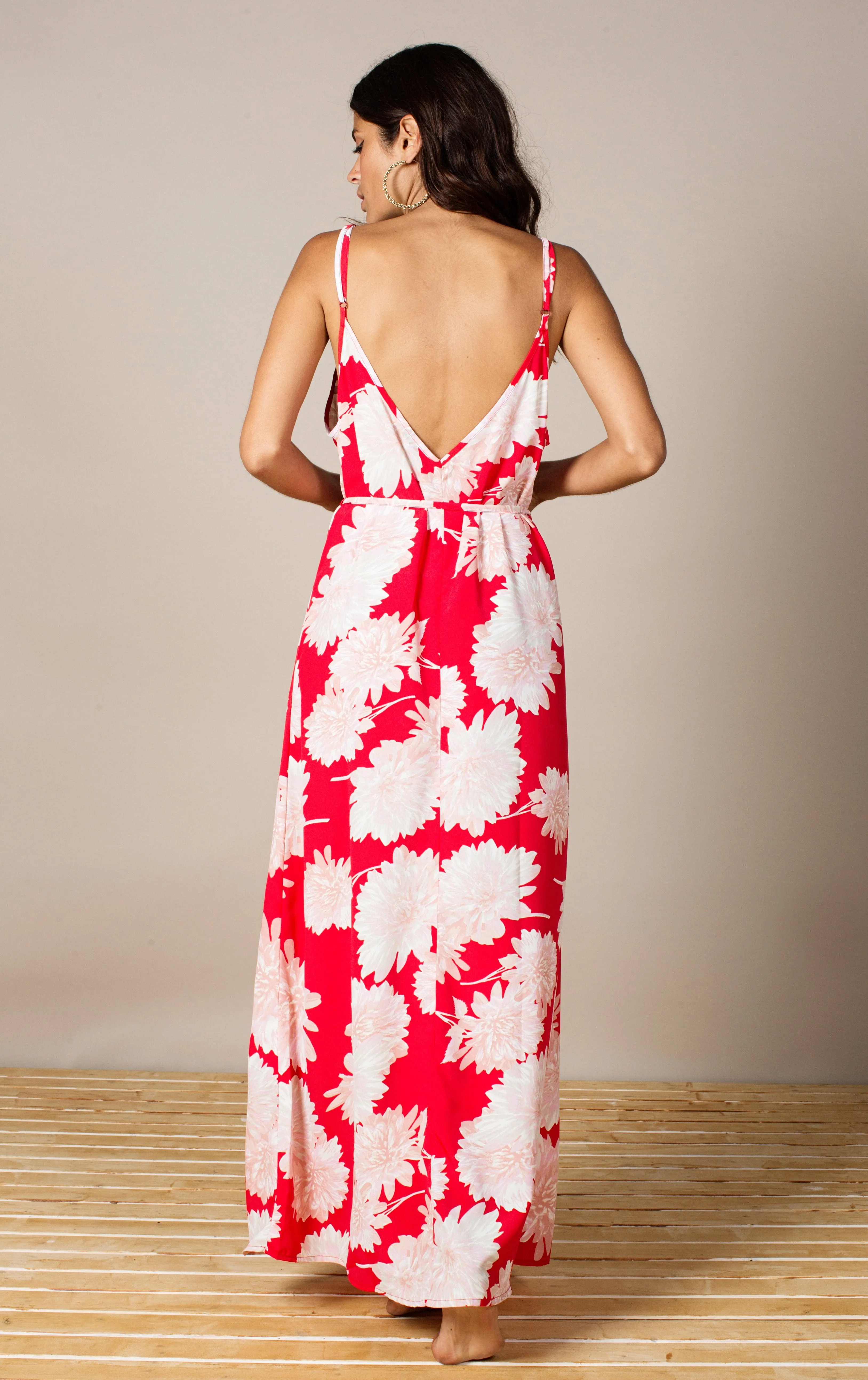 Giselle Maxi Slip Dress in Red Bloom