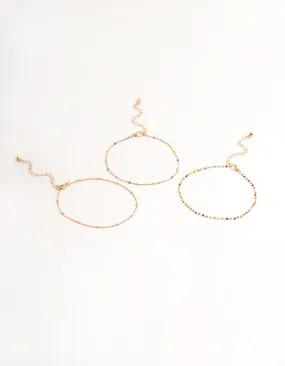 Gold Bright Bead Anklet Pack