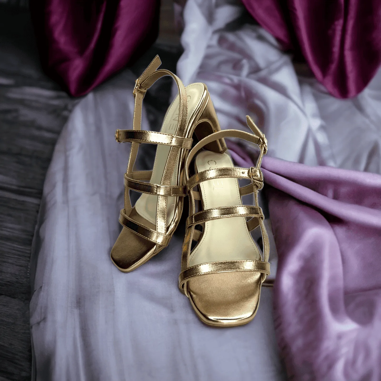 Golden Three Tier Block Heels