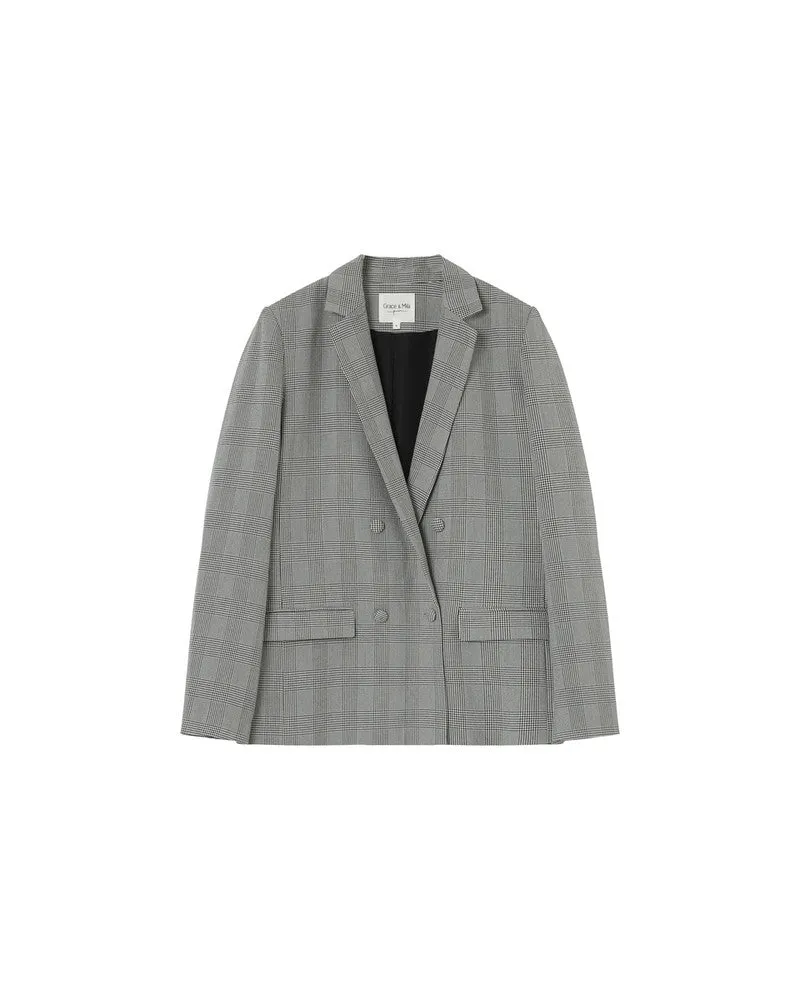 Grace & Mila Checked Blazer - Black / White