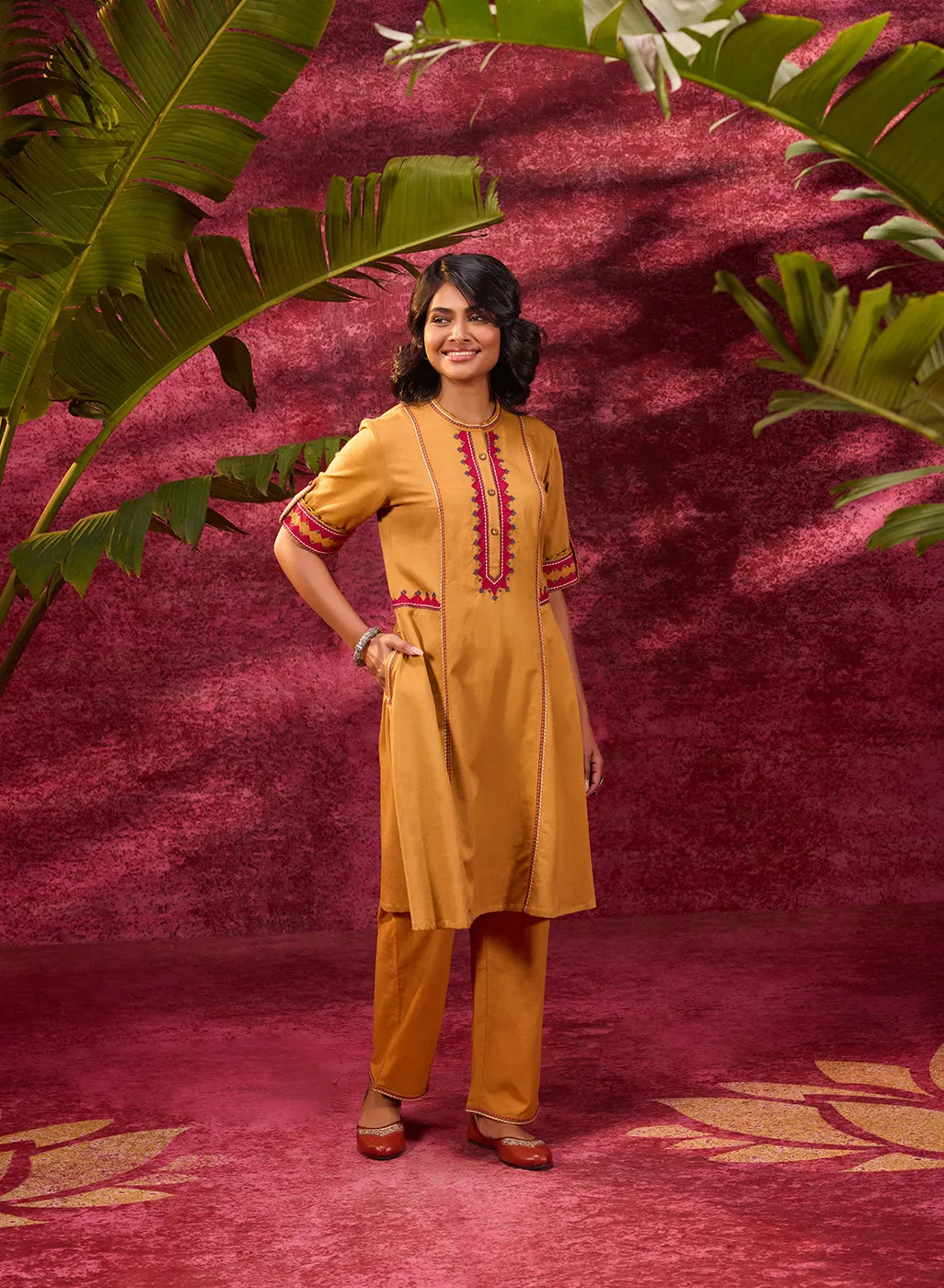 Grace Mustard Embroidered Tunic Set