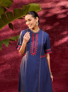 Grace Navy Blue Embroidered Tunic Set