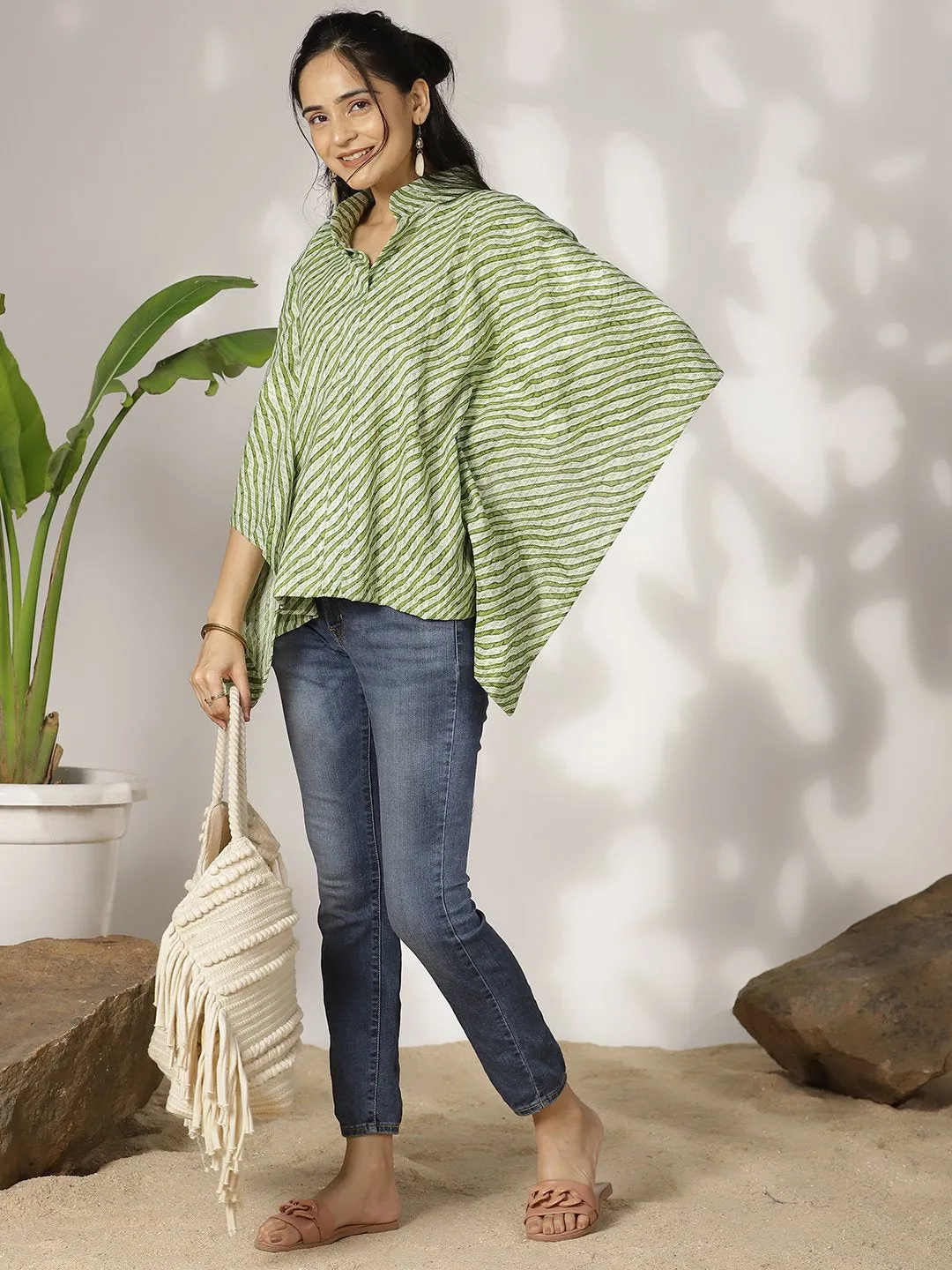 GreenStripes Cotton Kaftan Top