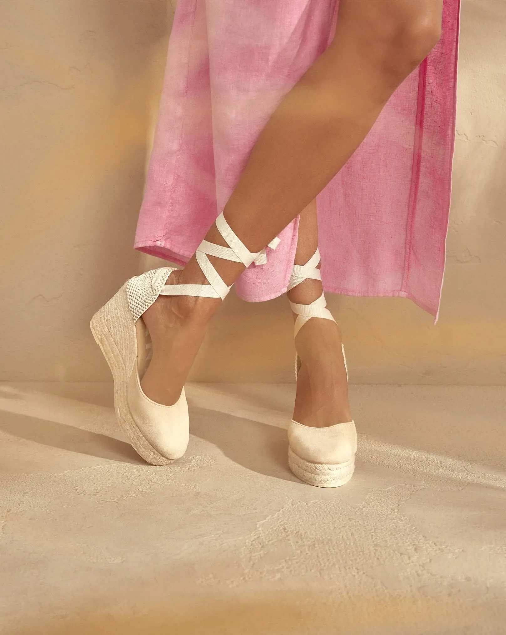 Hamptons Wedge Suede Espadrilles Champagne Beige