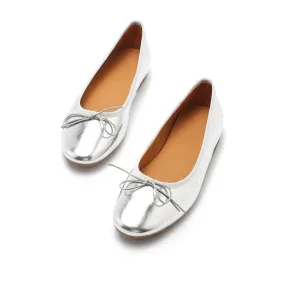 Handmade Soft Leather Flats With Bowknot Details in Golden/Silver/Black