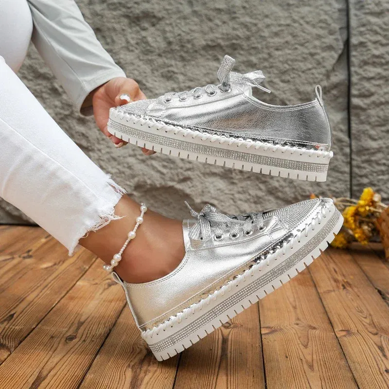 Hnzxzm 2024 New Women Casual Shoes Fashion Rhinestone Crystal Platform Slip-on Women Flats Luxury Comfortable Women Sneakers Size 35-44