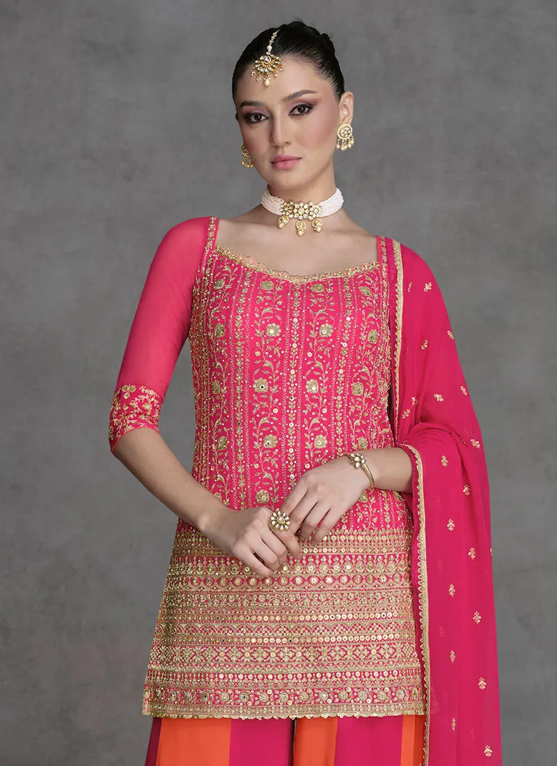 Hot Pink All Over Sequence Embroidery Designer Sharara Suit