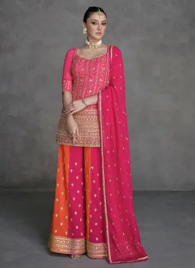 Hot Pink All Over Sequence Embroidery Designer Sharara Suit