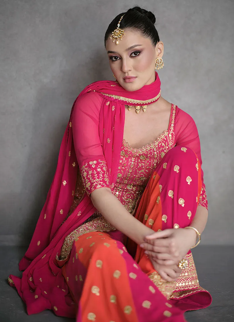 Hot Pink All Over Sequence Embroidery Designer Sharara Suit