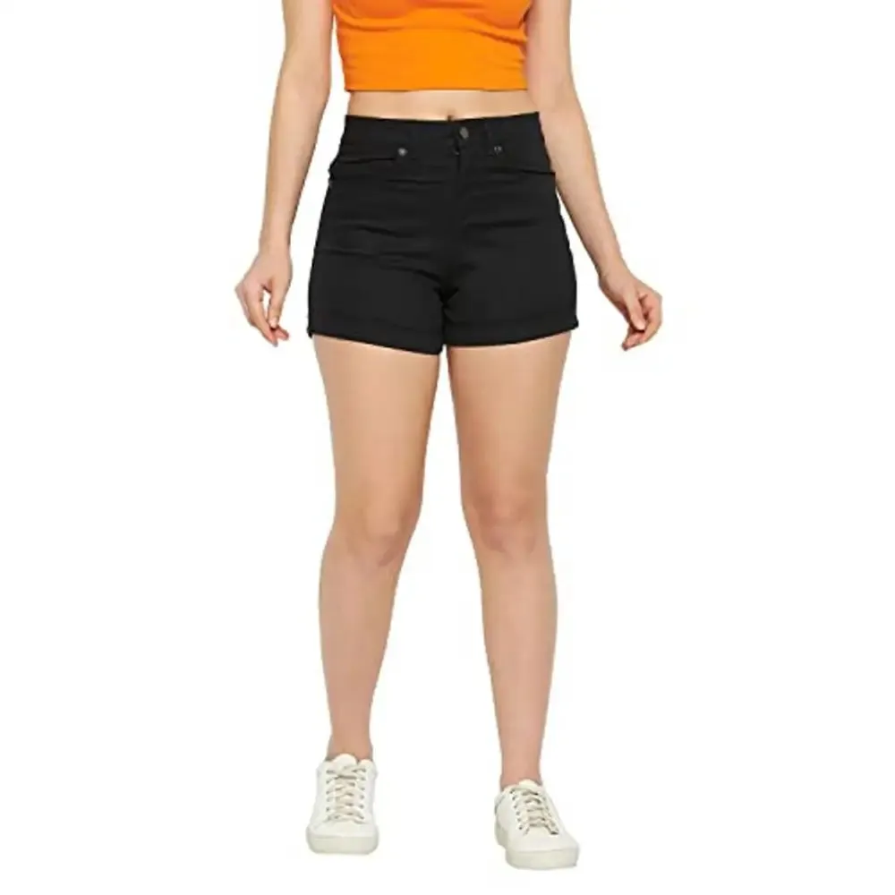 HYPERNATION Black Cotton Twill Lycra Women's Shorts