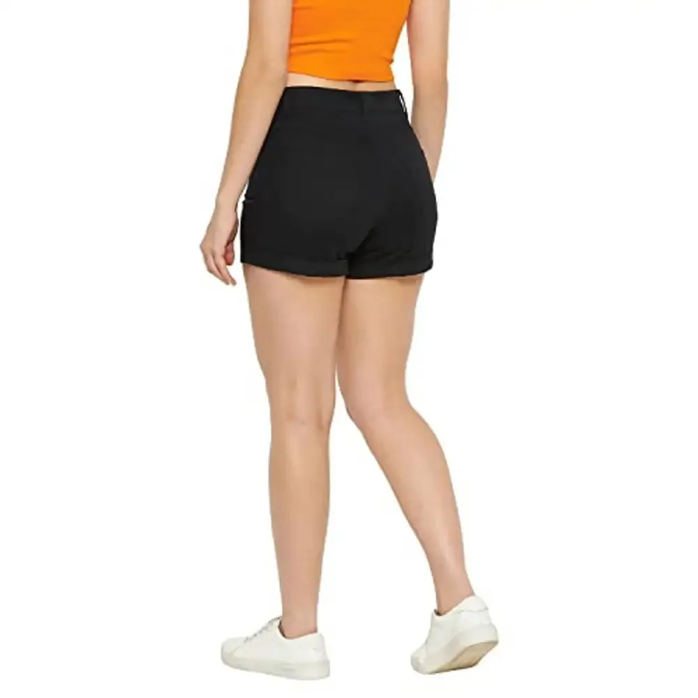 HYPERNATION Black Cotton Twill Lycra Women's Shorts