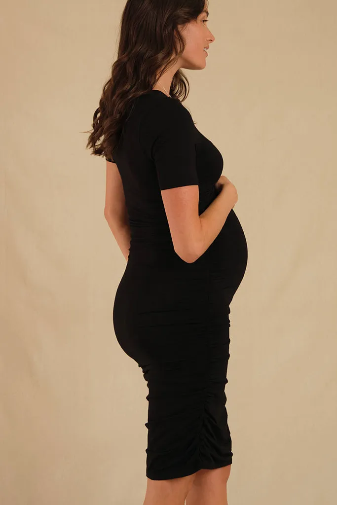 Jasper Ruched Maternity Dress - Black