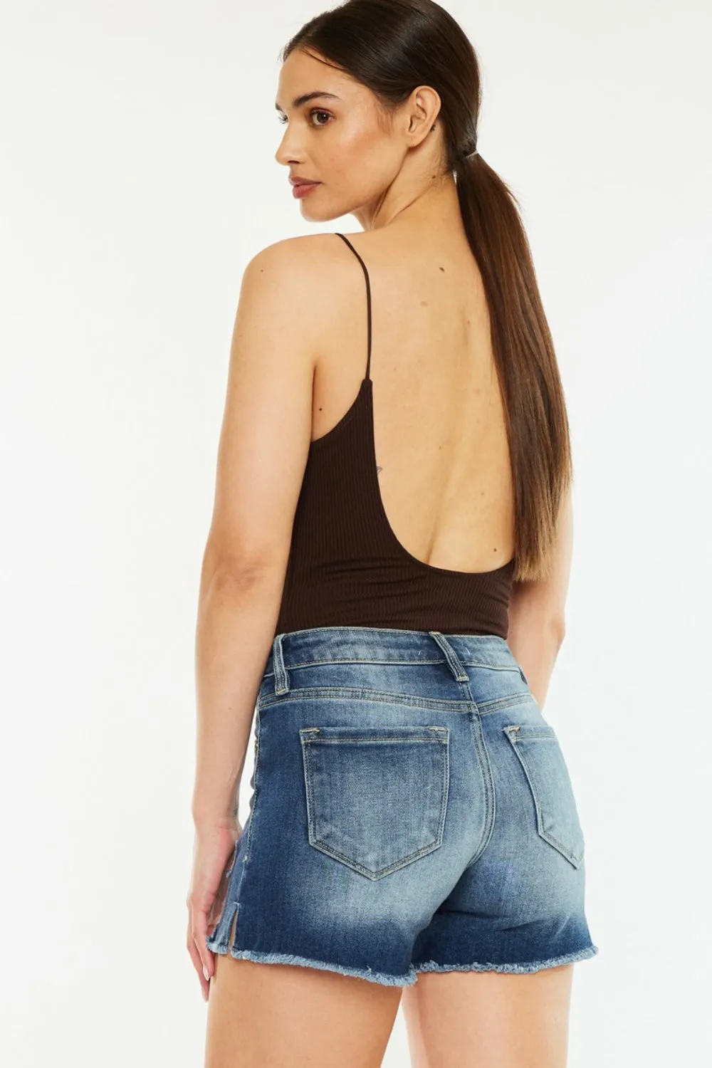 Kancan High Waist Raw Hem Denim Shorts