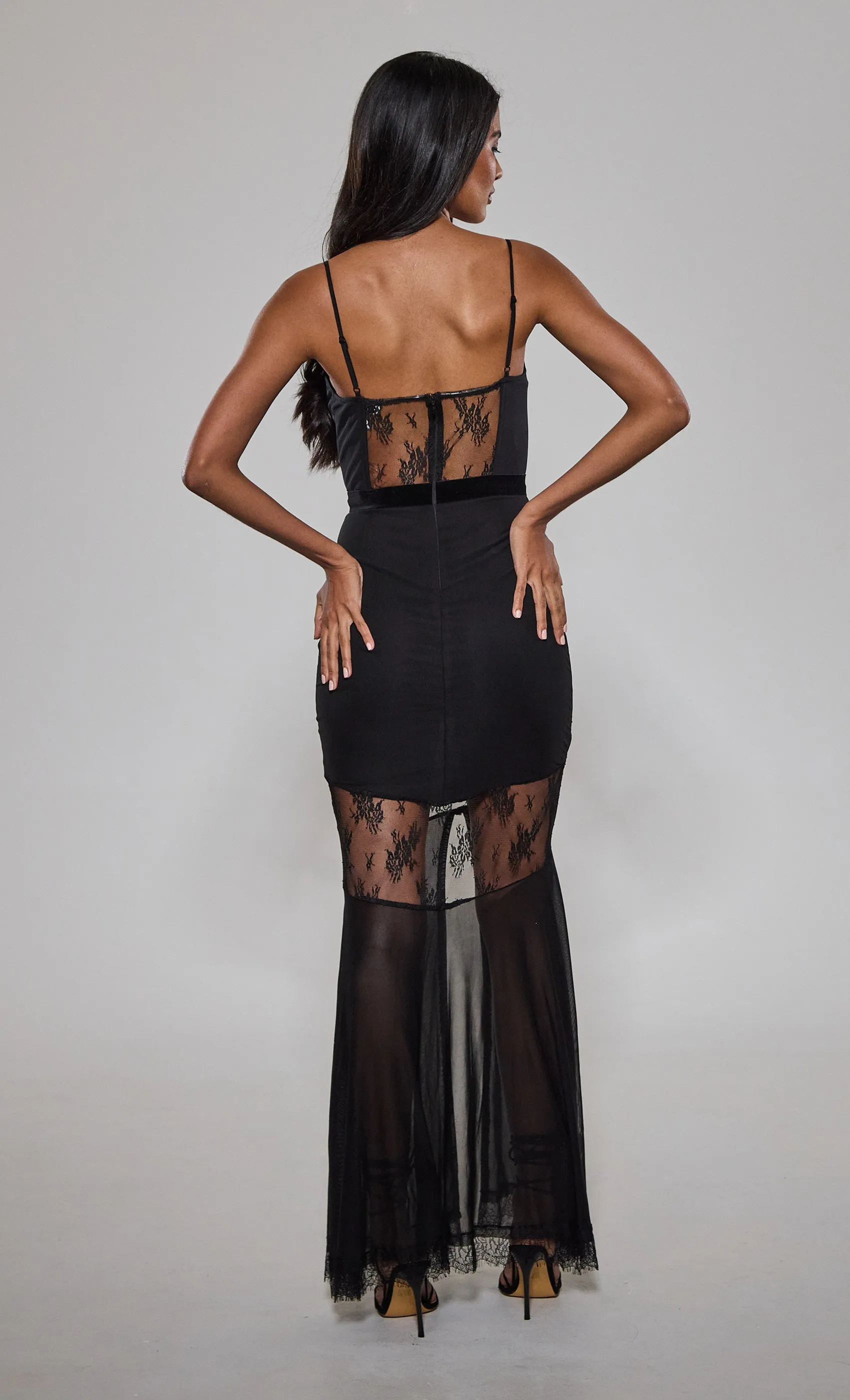 Lace Detailed Split Fishtail Maxi Dress