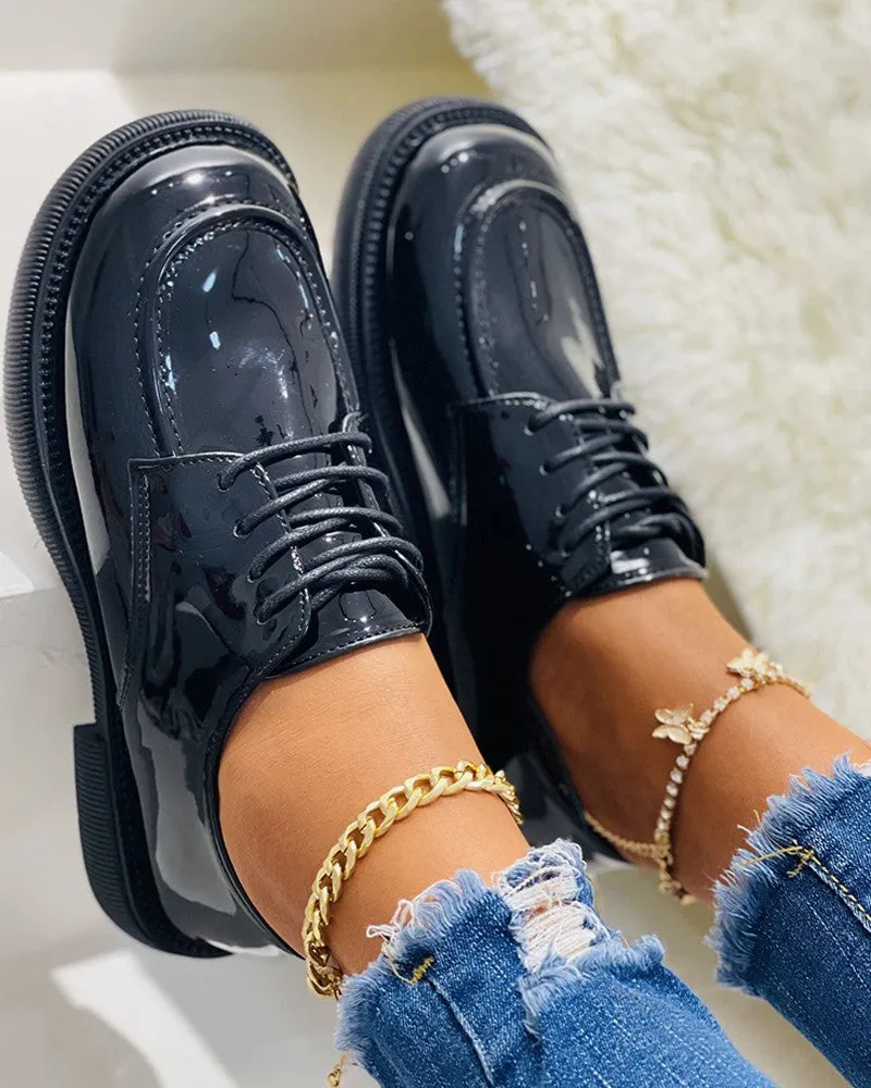 Lace-up Round Toe Slip On Loafers