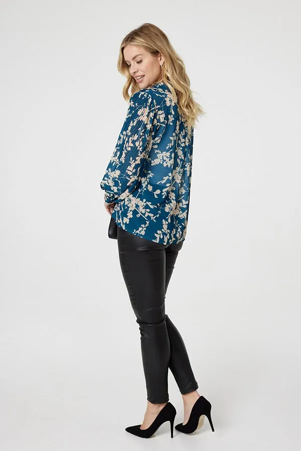 Leaf Print Semi Sheer Blouse