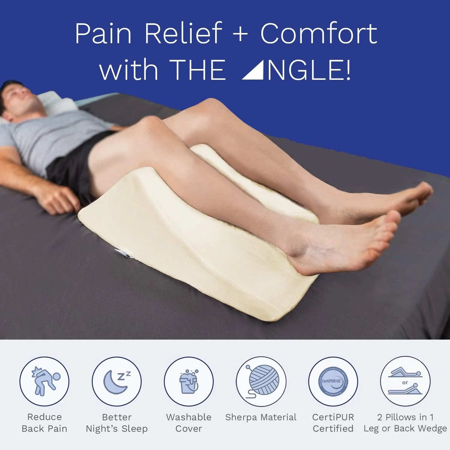 Leg Pillow for Back Pain, Eco Friendly, Medical Quality Memory Foam Bed Wedge Leg Pillow with Bamboo Cover