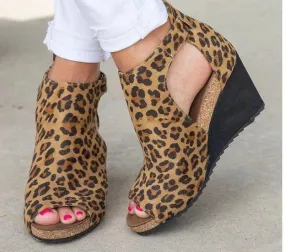 Leopard Open Toe Wedges