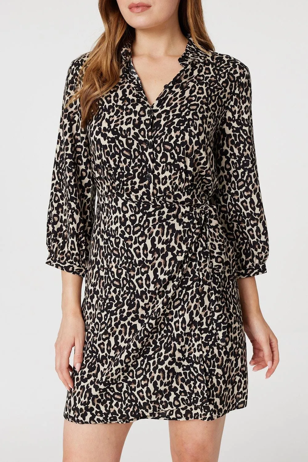 Leopard Print Wrap Shirt Dress