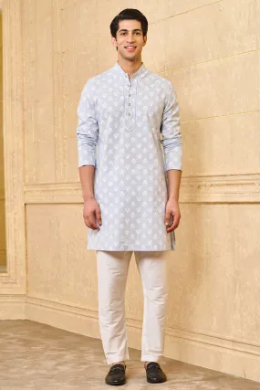 Light Blue Short Kurta With Jaali Detailing