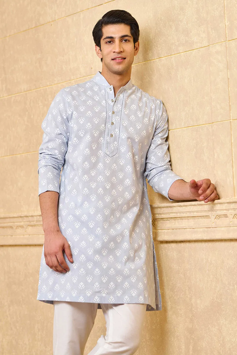 Light Blue Short Kurta With Jaali Detailing