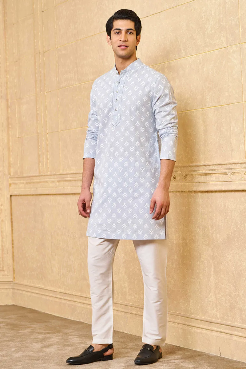 Light Blue Short Kurta With Jaali Detailing