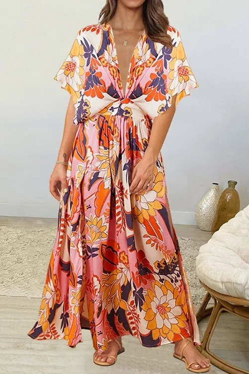 Like Palm Side Slit Bat Maxi Dress