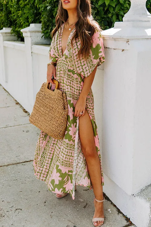 Like Palm Side Slit Bat Maxi Dress