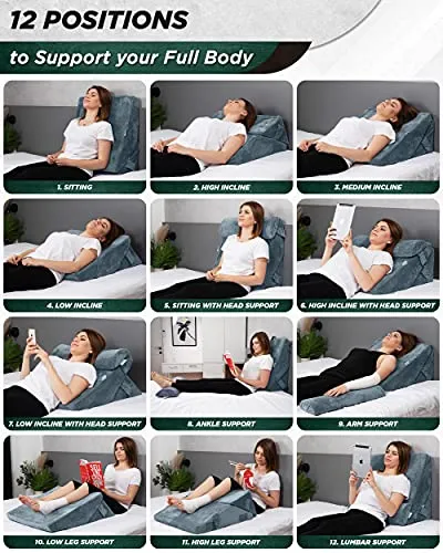 Lunix LX6 3pcs Orthopedic Bed Wedge Pillow Set, Post Surgery Memory Foam for Back, Leg and Knee Pain Relief, Sitting Pillow for Reading, Adjustable Pillows for Acid Reflux and GERD for Sleeping Navy