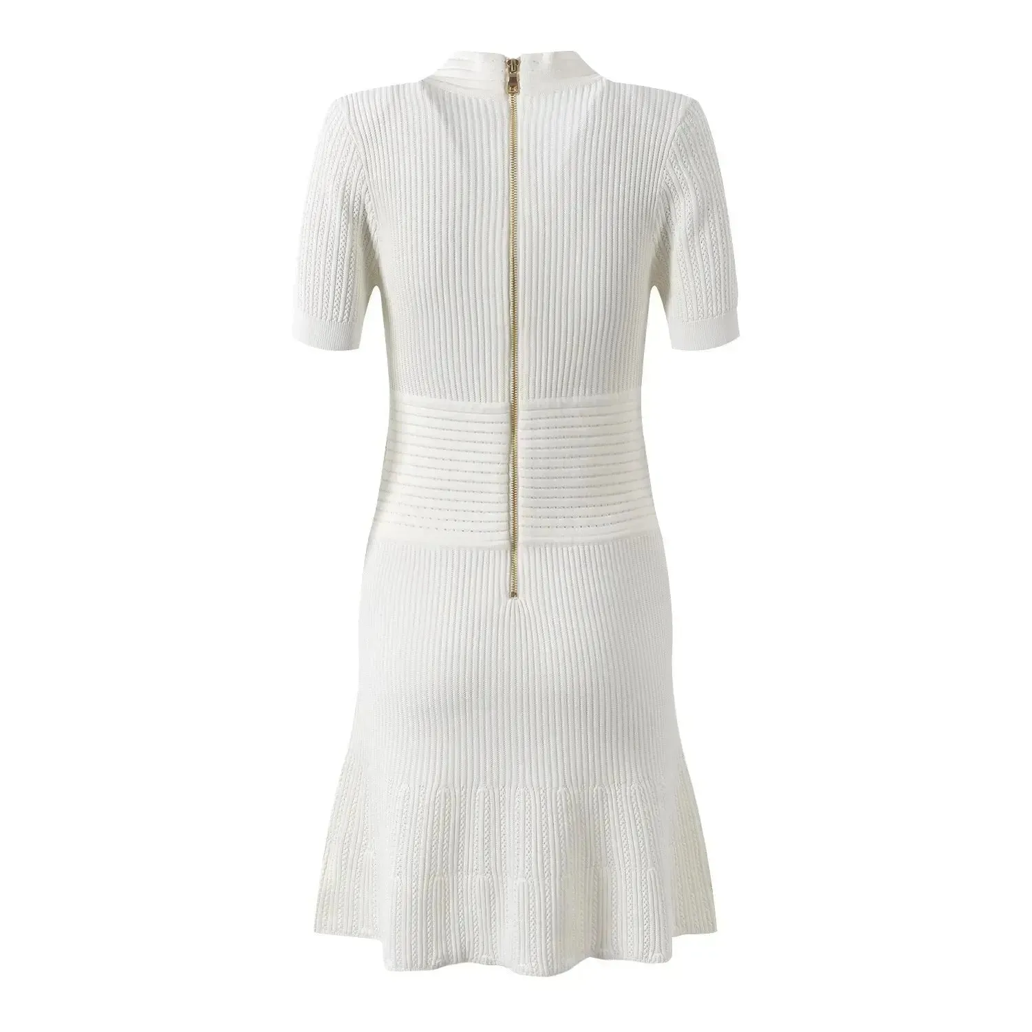 Luxury Metal Buckle V-neck Knitted Dress