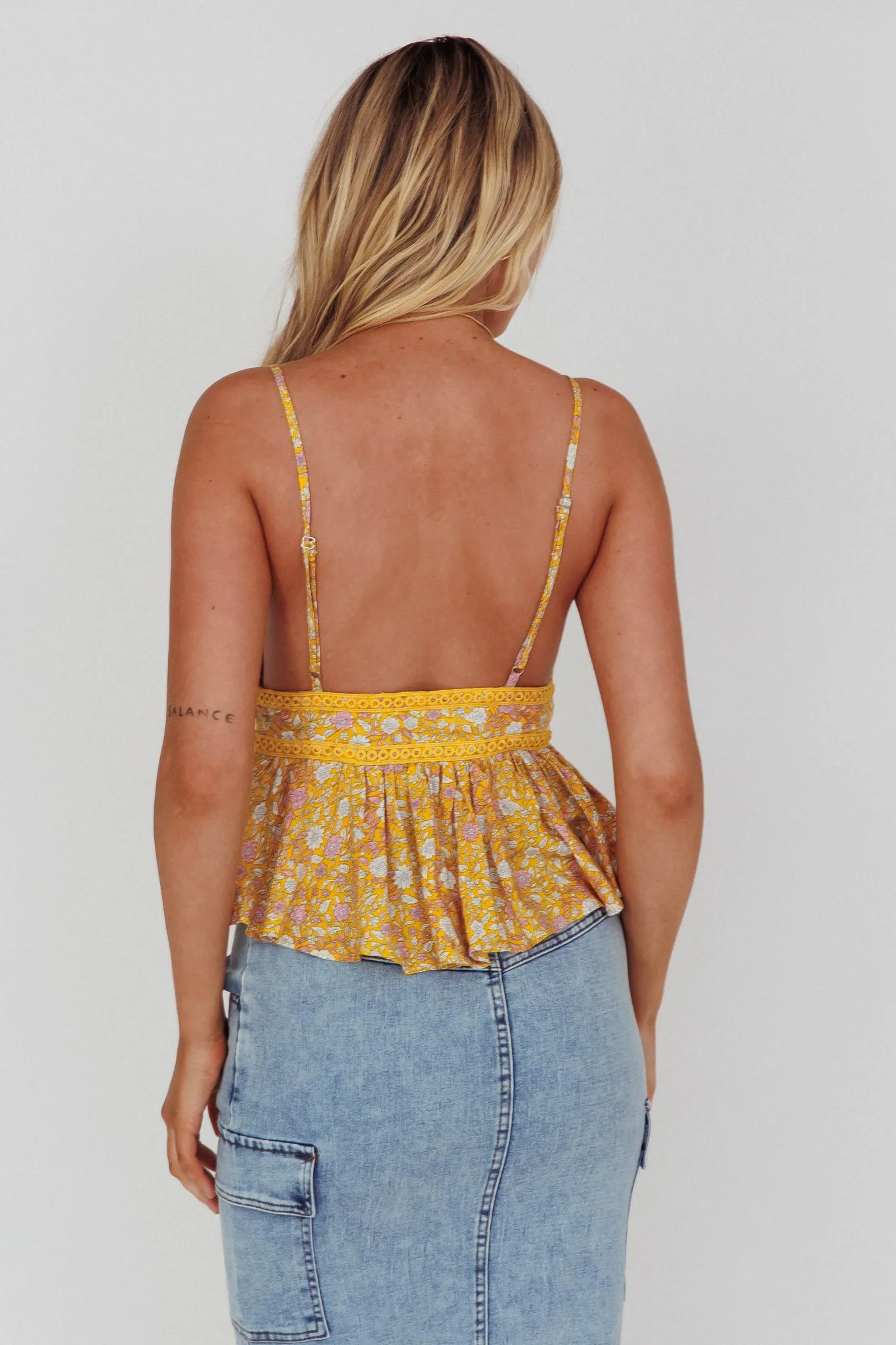 Marigold Crochet Trim Top Floral Yellow