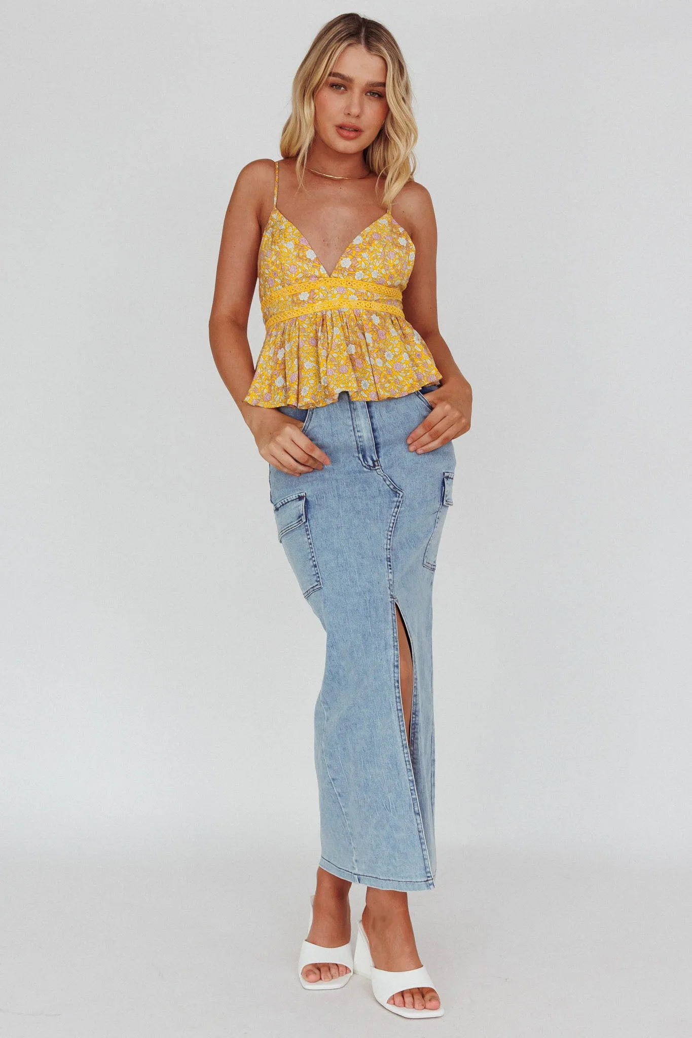 Marigold Crochet Trim Top Floral Yellow