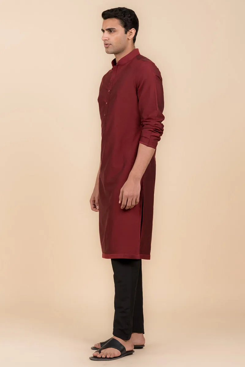 Maroon Single Kurta With Zero Point Collar