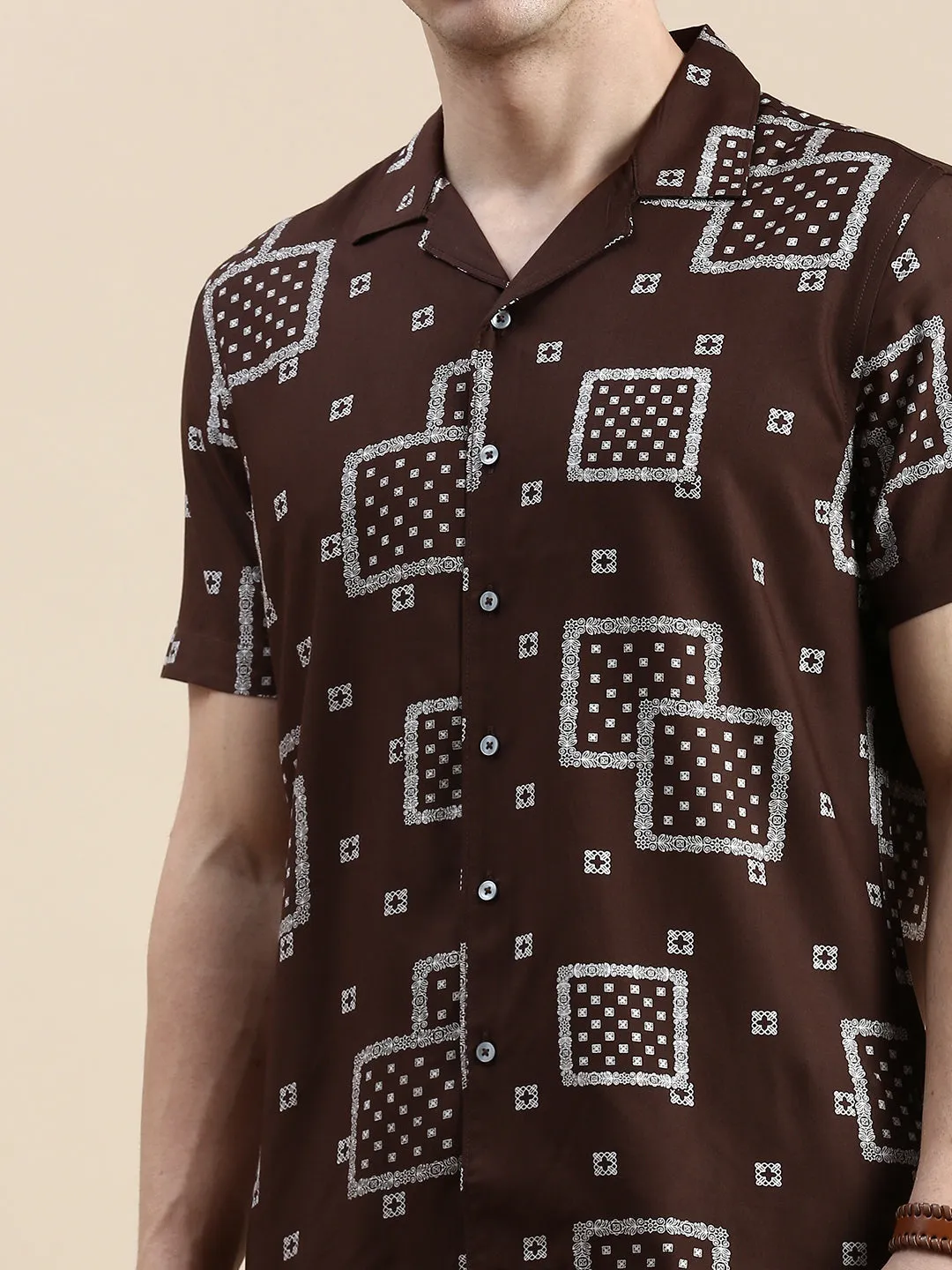 Men Brown Printed Casual Co ord Set